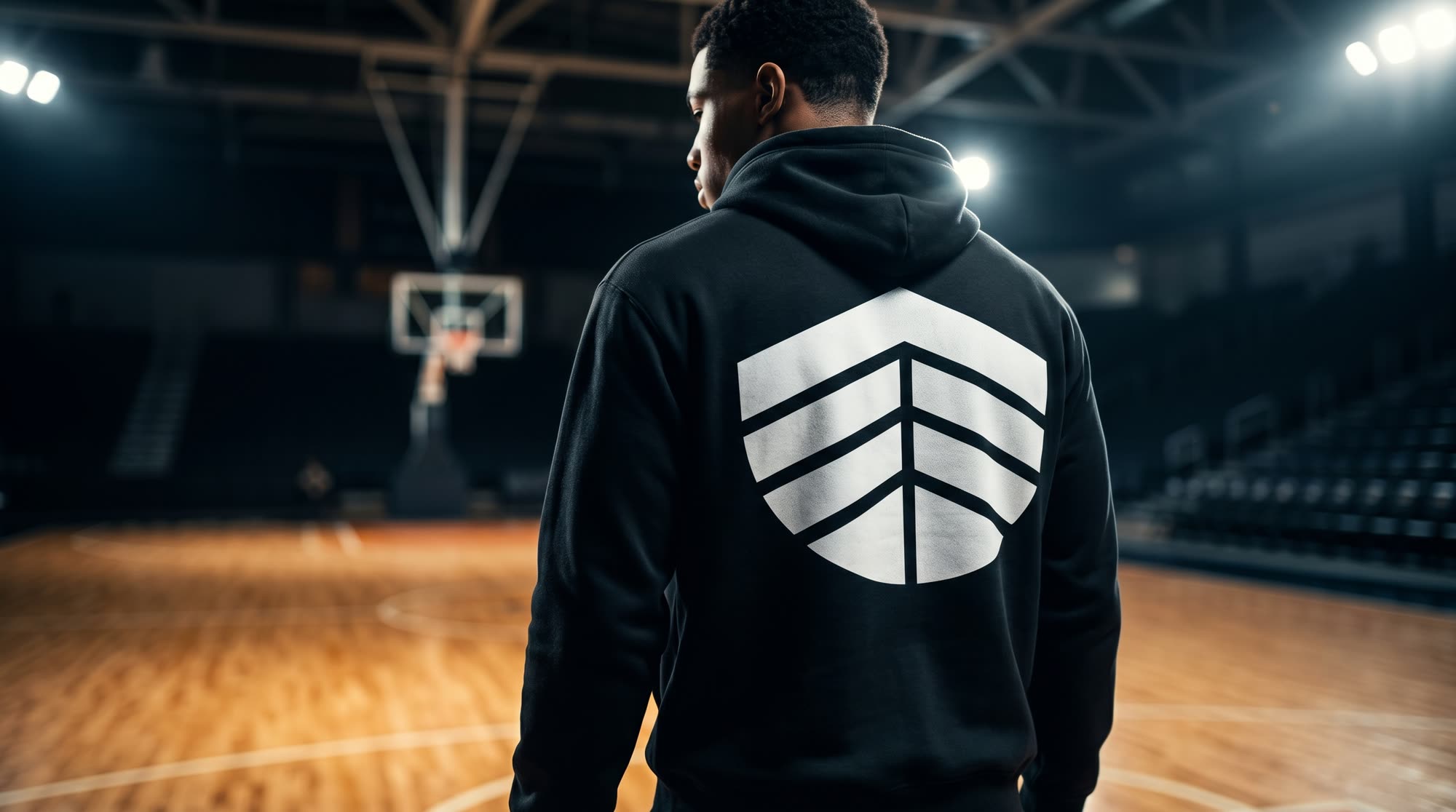 Athlete in Ark hoodie courtside